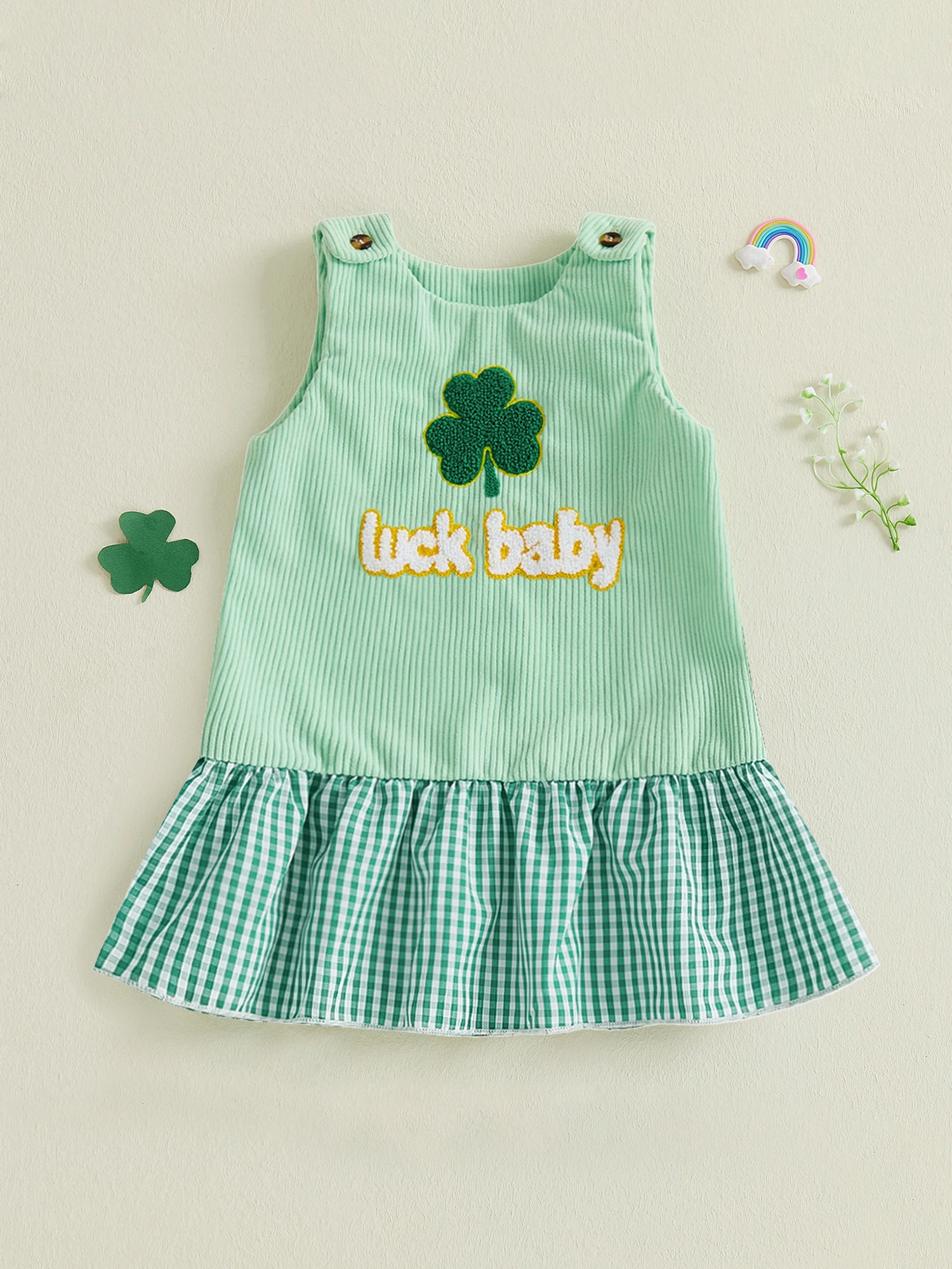 

Платье без рукавов для маленьких девочек на День Святого Патрика, праздничное платье в клетку с вышивкой клевера и буквенным краем