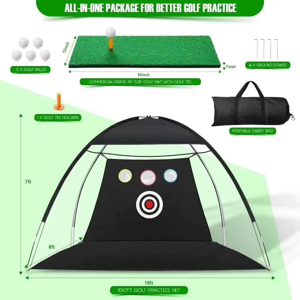 

-10x7ft Golf Practice Net Backyard Driving, Driving Range, Swing Net, All In 1 Home Golf Hitting Aid Nets