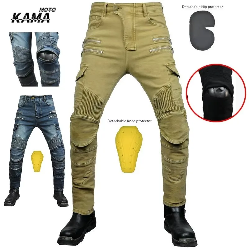 Motorcycle Jeans Men's and Women's Motorcycle Workwear Pants Multi-bag Riding Pants Zipper Casual Pants with CE Protective Gear