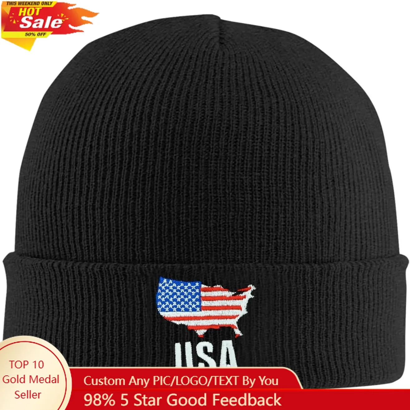 

Fish Embroidery Beanie Hat Winter Warm Knit Cuffed Skull Cap for Women Men