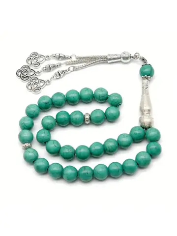 , Islamic Worship Rosary, Handcrafted Resin Beads with Tassels Bracelet Turkey Turquoise Muslim Prayer Beads Hand Beading
