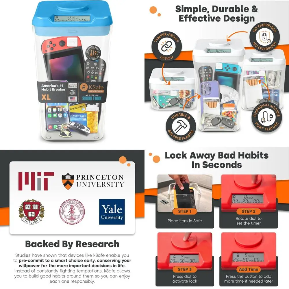 

Extra Large Time Locking Container for Cell Phones, Snacks, and Temptations - Blue Lid, Ideal for Safeguarding Against Unwanted