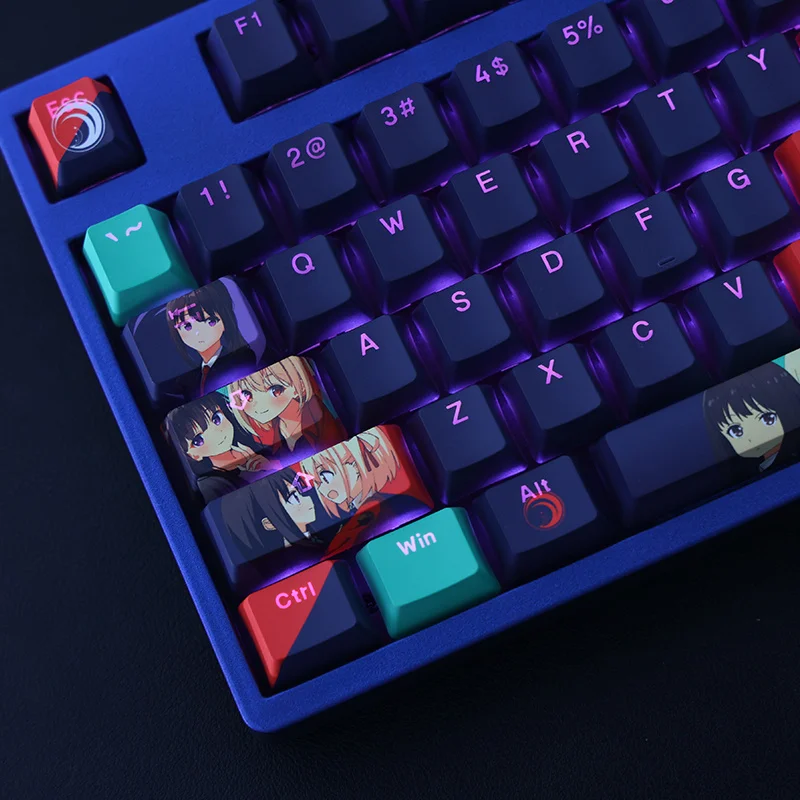 1 Set PBT Dye Subbed Keycaps Two Dimensional Cartoon Anime Gaming Key Caps OEM Profile Backlit Keycap For Project Lycoris Recoil