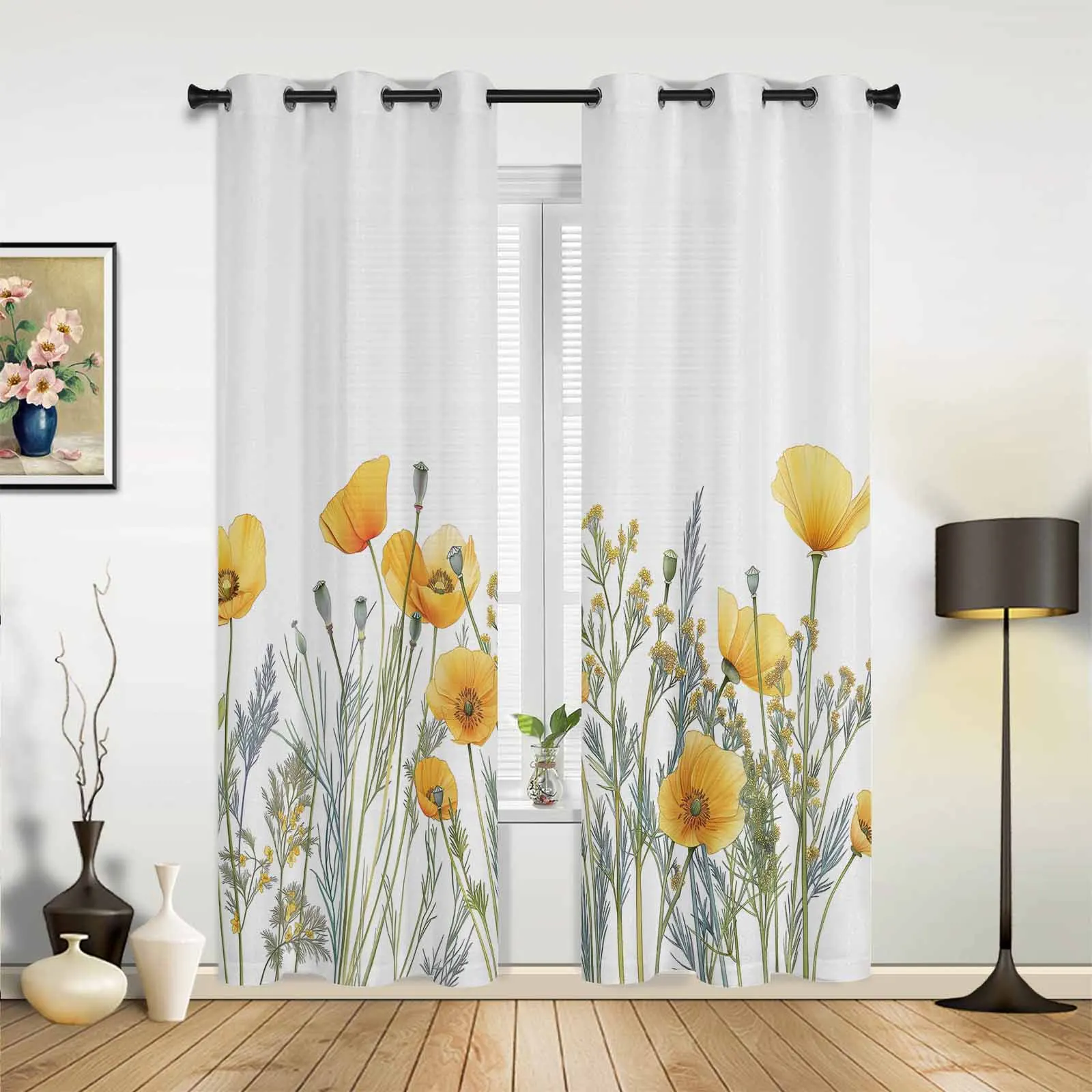 Flowers Poppy Plants Window Window Curtains Living Room Bathroom Bedroom Decor Kids Window Treatment