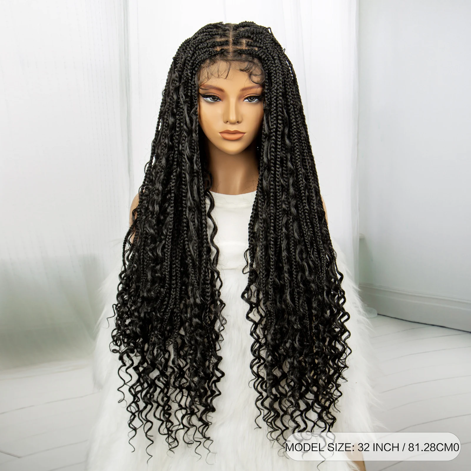 Kima Braided Wigs Synthetic Full Lace Bohemian Box Braids Wig Knotless Boho Braiding Wigs with Baby Hair for Black Women