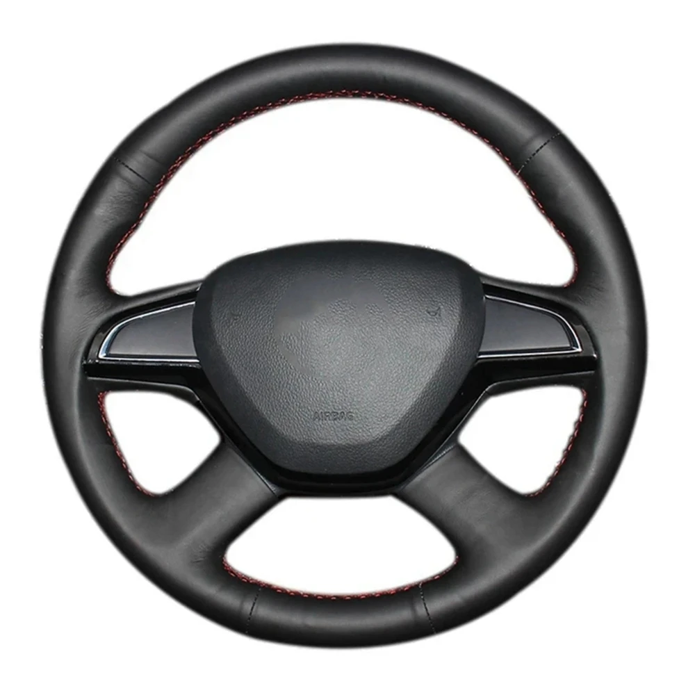

Car Steering Wheel Cover Soft Black Artificial Leather For Skoda Octavia 2015 2016 Fabia 2014 Rapid 2013-2015 Superb
