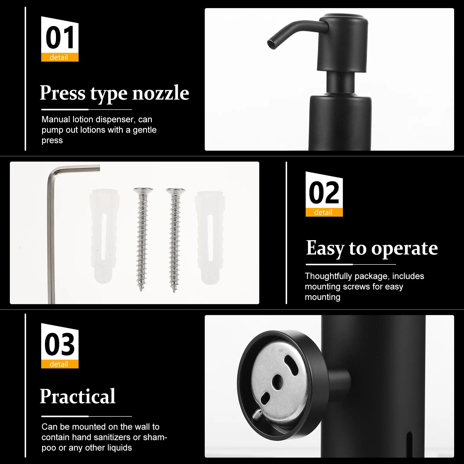 

1Pcs Stainless Steel Wall-Mounted Shampoo Bottle Manual Lotion Dispenser Shampoo Container Bathroom Soap Dispenser Shower Gel