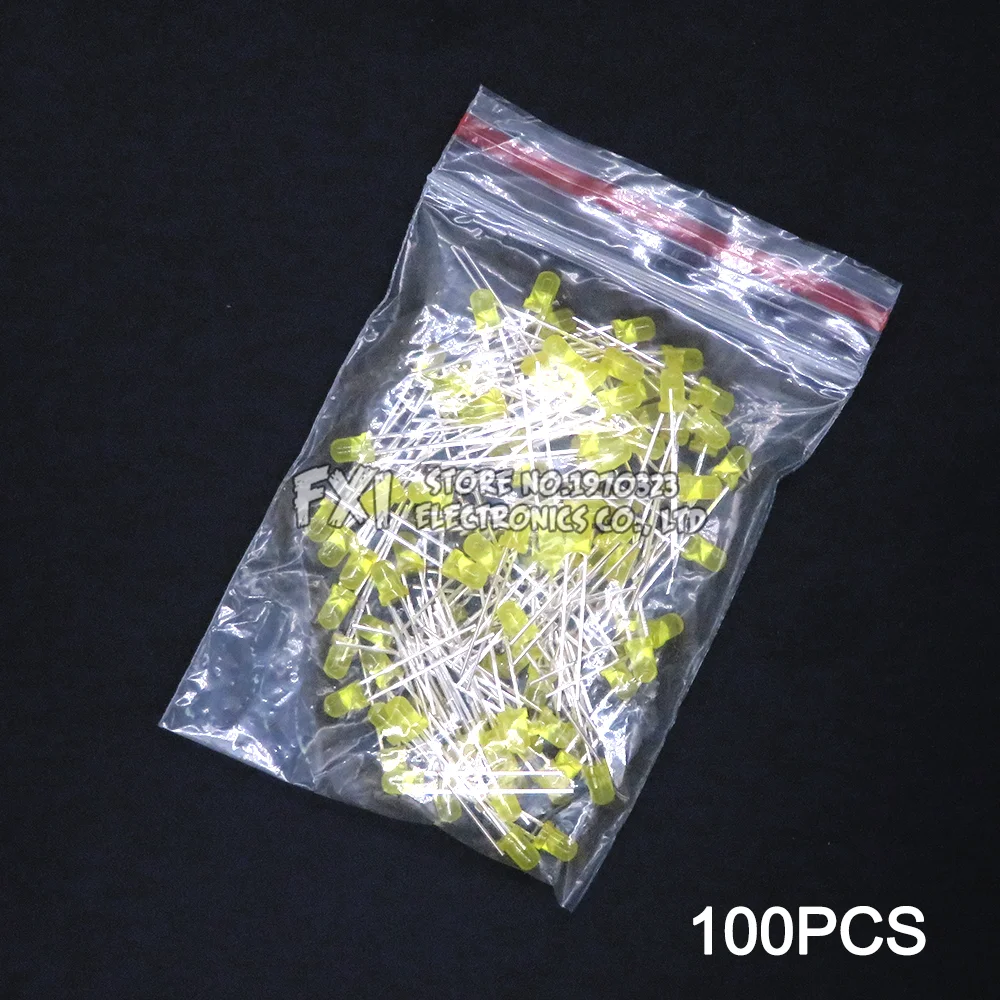 100PCS F3 LED Diode 3MM Sortiertes Kit Weiß Grün Rot Blau Gelb Orange Rosa Lila Warmweiß DIY Kit Leuchtdiode bxv
