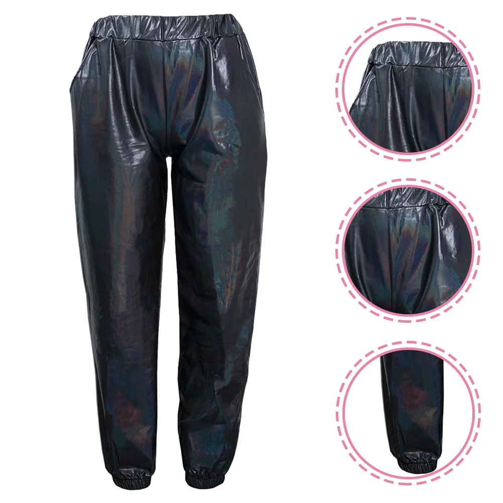 

Stretchy High Waist Metallic Yoga Pants Comfortable Sports Leisure Long Pants for Running Disco Party Rave Clubwear Breathable