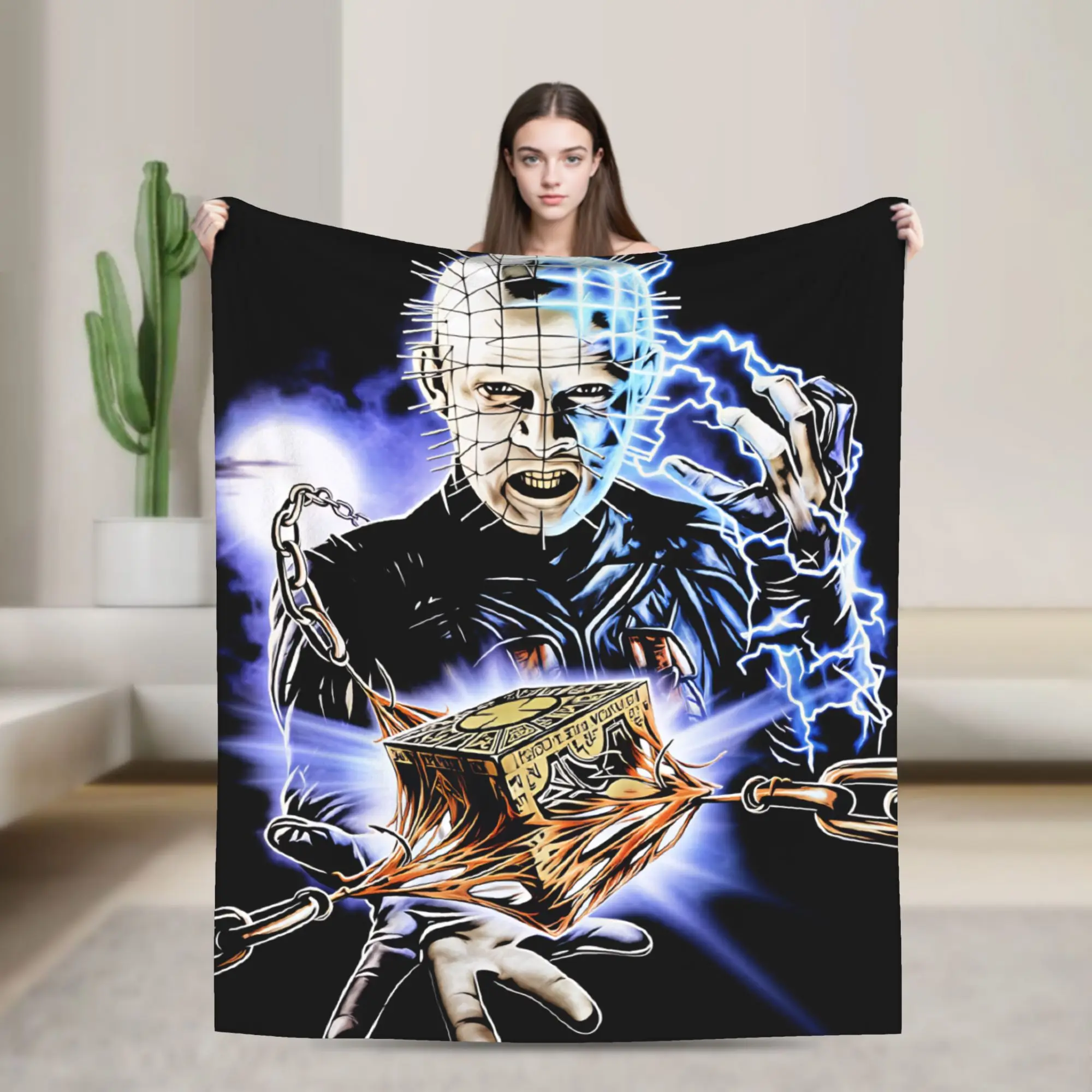 Hellraiser Horror Movie Flannel Blankets  Soft Bedding Throws for Couch Chair Travel Funny Bedspread Sofa Bed Cover