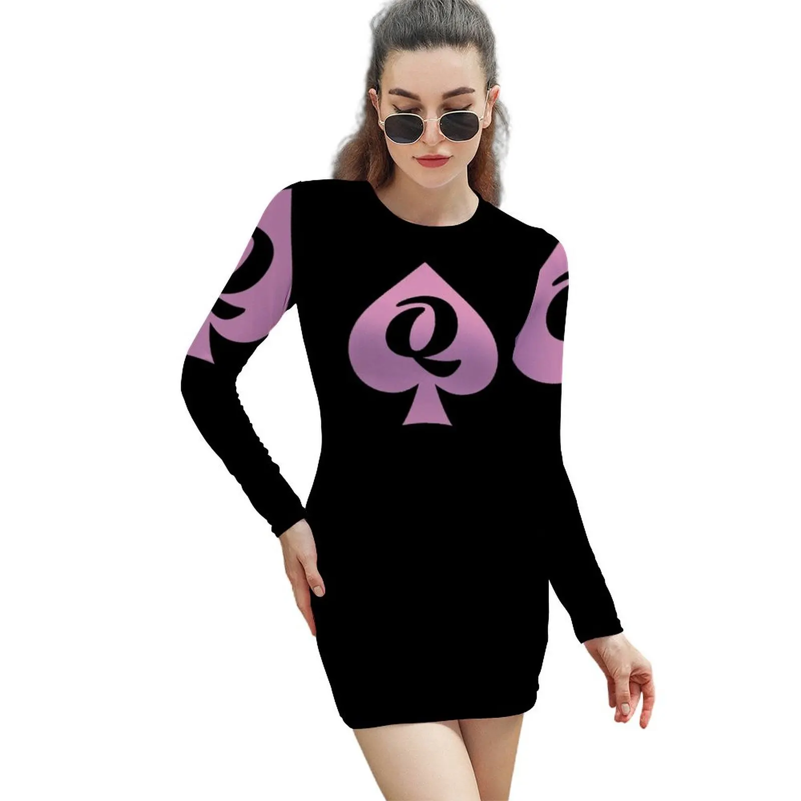 

Queen of Spades Pink and Black Long-Sleeved Sheath Dress Long dresses prom clothes