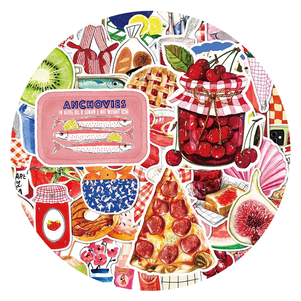 

10/30/50pcs Watercolor Mediterranean Aesthetic Stickers Cartoon Fruits Bread Decals DIY Scrapbook Laptop Phone Sticker Wholesale