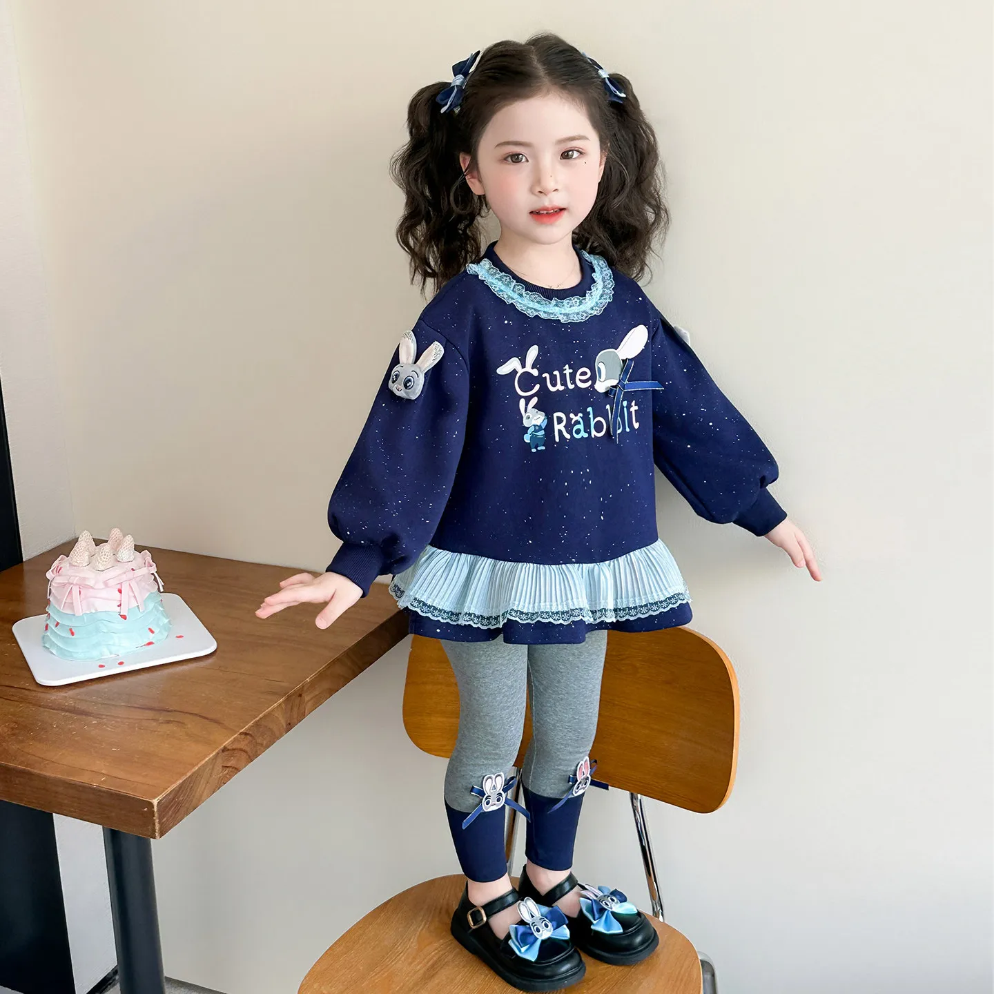 

Girls Judy Two Piece Sets Spring Autumn Cute Rabbit Outfit New Trendy Fashionable Children Clothing Hoodie and Long Pants Set