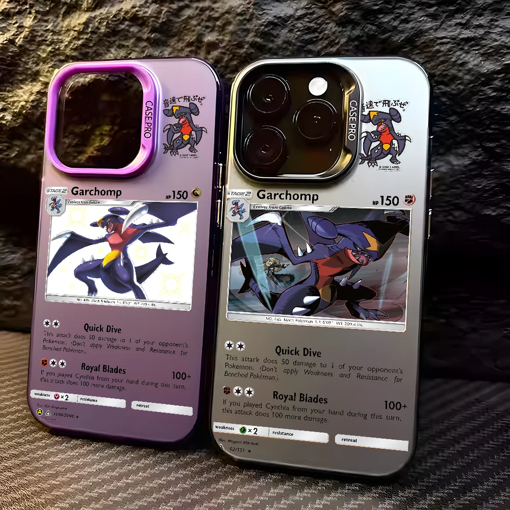 

Card Introduction Garchomp Phone Case For IPhone 16 Pro Max 15 14 13 12 11 Plus Multicolor Aurora Laser Shockproof Funda