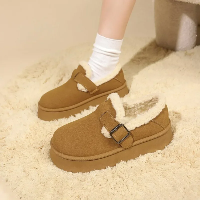 2024 Winter Women Short Plush Warm Snow Boots Casual Shoes New Suede Fur Chelsea Ankle Boots Flats Platform Ladies Shoes Botas