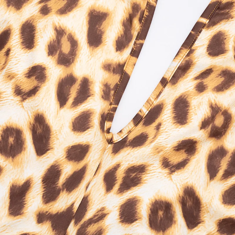 جمبسوت حريمي مثير برية مثيرة بطبعة الفهد بدون ظهر وفتحة رقبة على شكل V عميقة وأكمام طويلة ملابس نوادي ليلية ضيقة Y2K ملابس فضفاضة للشارع #5