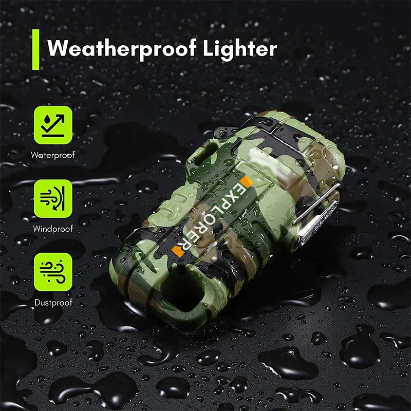 Outdoor  Waterproof Double Arc Lighter Rechargeable Windproof Plasma Lighter Camping Flameless Smoking Accessories