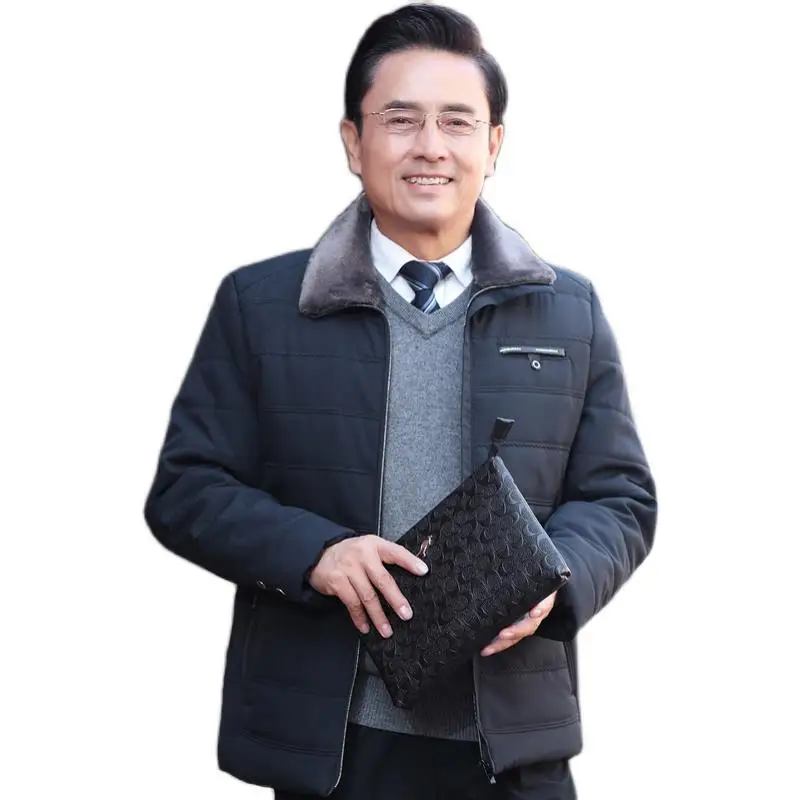 

Thiened Fce Winter Jaet for Dad Middle-Aged Men's Cotton Coat Warm Faionable Urban Busin Casual Long Sve Coat