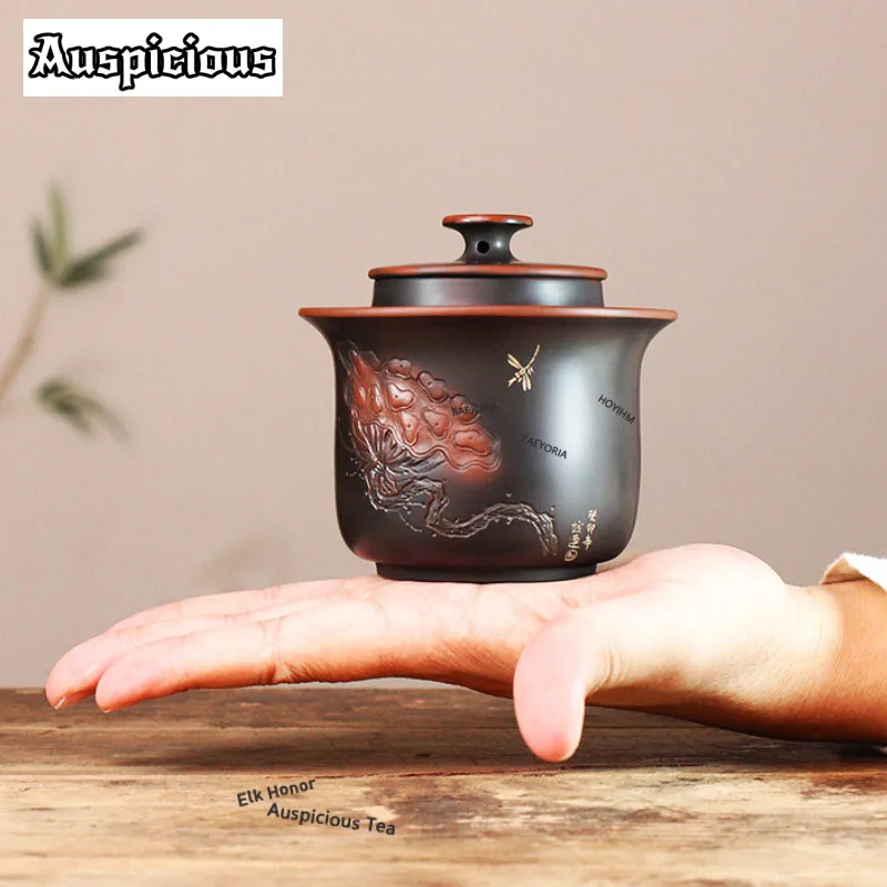 ZAEYORIA 250ml Handmade Nixing Pottery Gaiwan Aesthetic Tea Tureen Tea Bowl With Lid Kit Tea Maker Cover Bowl Chinese Tea Set