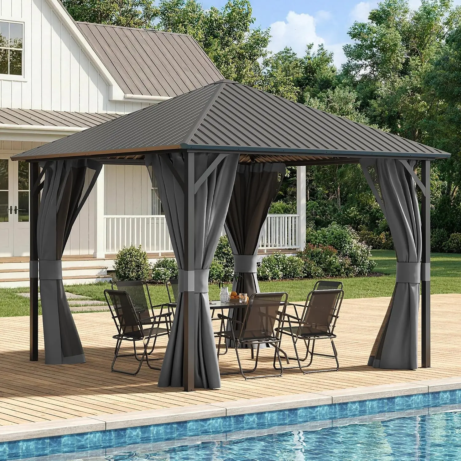 10'x10' Hardtop Gazebo Weather-Resistant Waterproof 49mph Wind 6in Snow Dual-Track Sidewalls Backyard Garden Deck, Customized