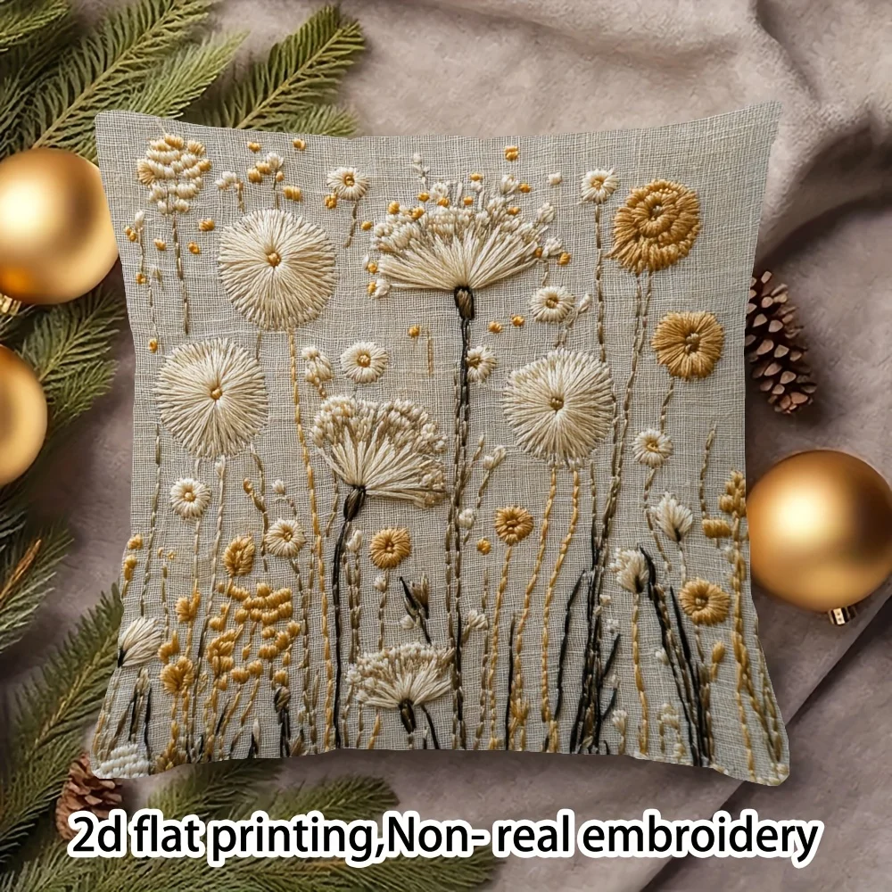 Dandelion Wildflower Pillow Cover 2D  Print Boho Botanical Cushion Case for Sofa Bed Couch Cozy Neutral Home Decor