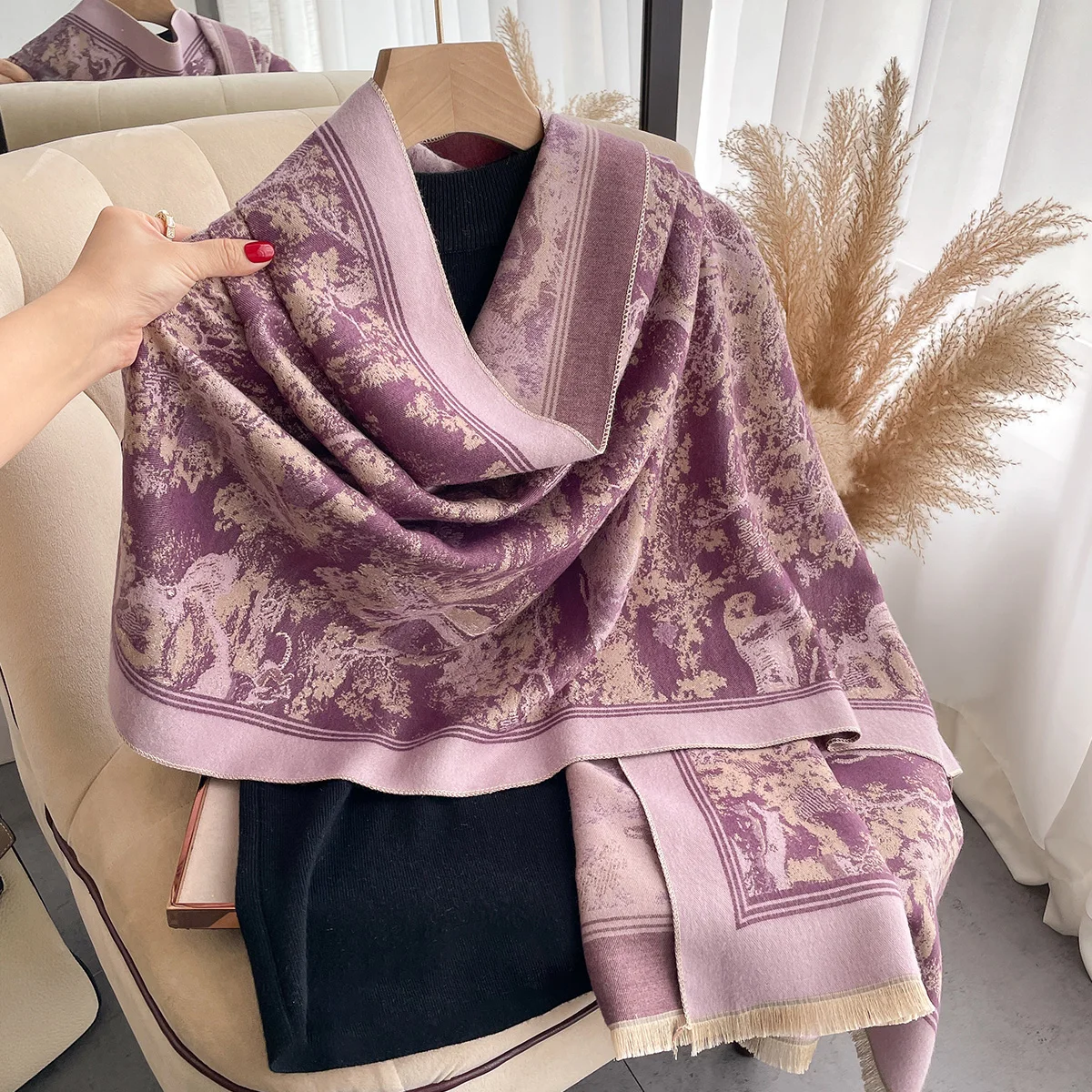 2024 New Winter Cashmere Scarf for Women Warm Shawl and Wraps Thick Blanket Foulard Fashion Bufanda Neckerchief Bandana Pashmina