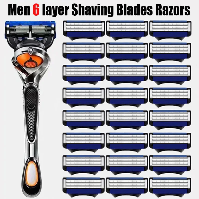 1/4/8/12/24 Pcs Six Layer Blade Manual Razor Blade, Men's Razor Vintage Beard Blade 6 Blade Razor Holder