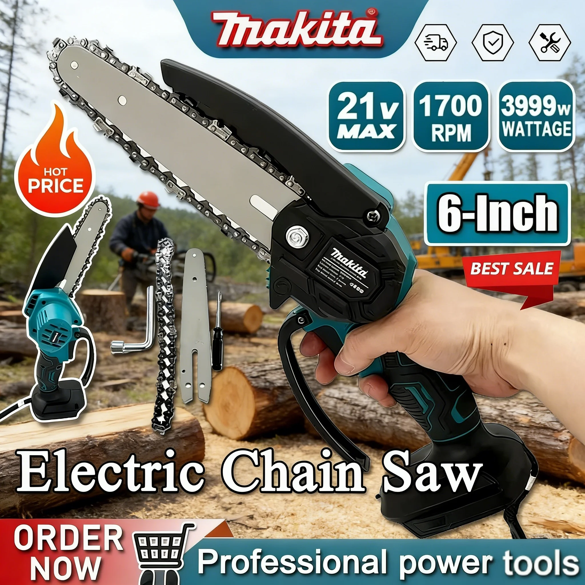 

Makita 6 Inch Chain Saw Electric Saw Handheld Portable Wood Logging Chainsaw Garden Pruning Wood Power Tool for Makita Battery