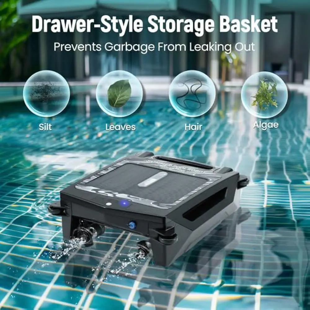 자동 무선 풀 스키머 클리너 로봇 태양열 충전식 듀얼 모드 스마트 내비게이션 고속 모드 내구성 브러시리스 모터