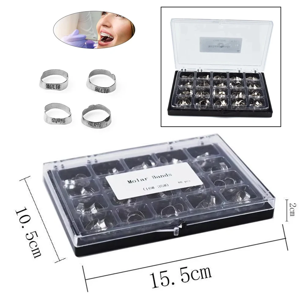 

80Pcs Dental Orthodontic Molar Bands Plain Arch Wire Rings 16#-35# for MBT/ROTH Professional Braces Materials