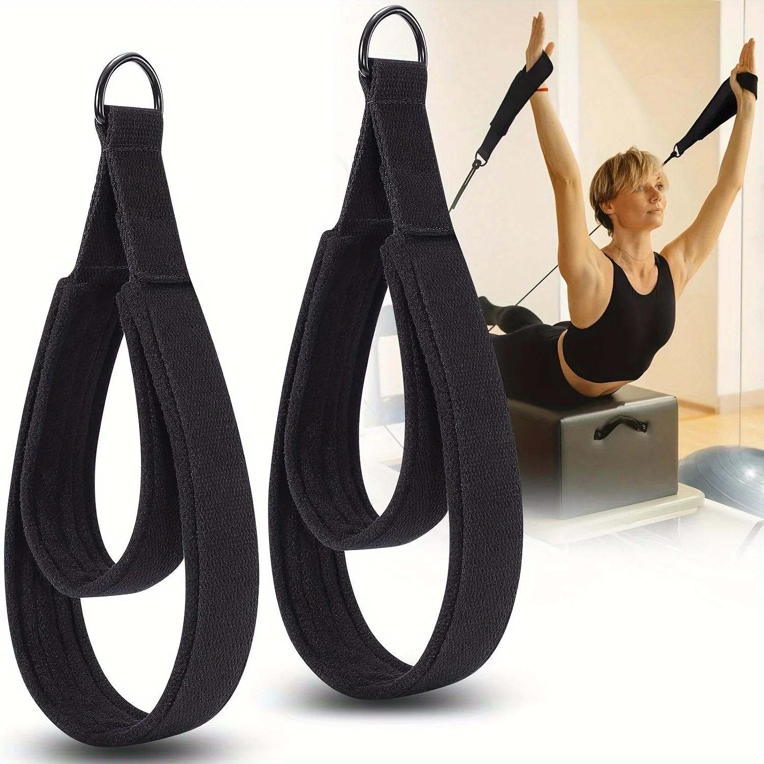 2PCS Pilates Straps, Double Loop Straps for Reformer, Fitness D-Ring Straps Double Loops Padded, Pilates Equipment