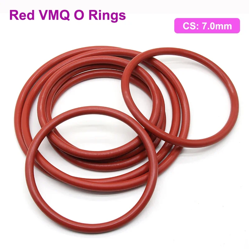 5Pcs Red VMQ O Ring Gasket CS 7.0mm OD 100 ~ 184mm Food Grade Waterproof Washer Silicone Rubber Insulate Round O Shape Seal