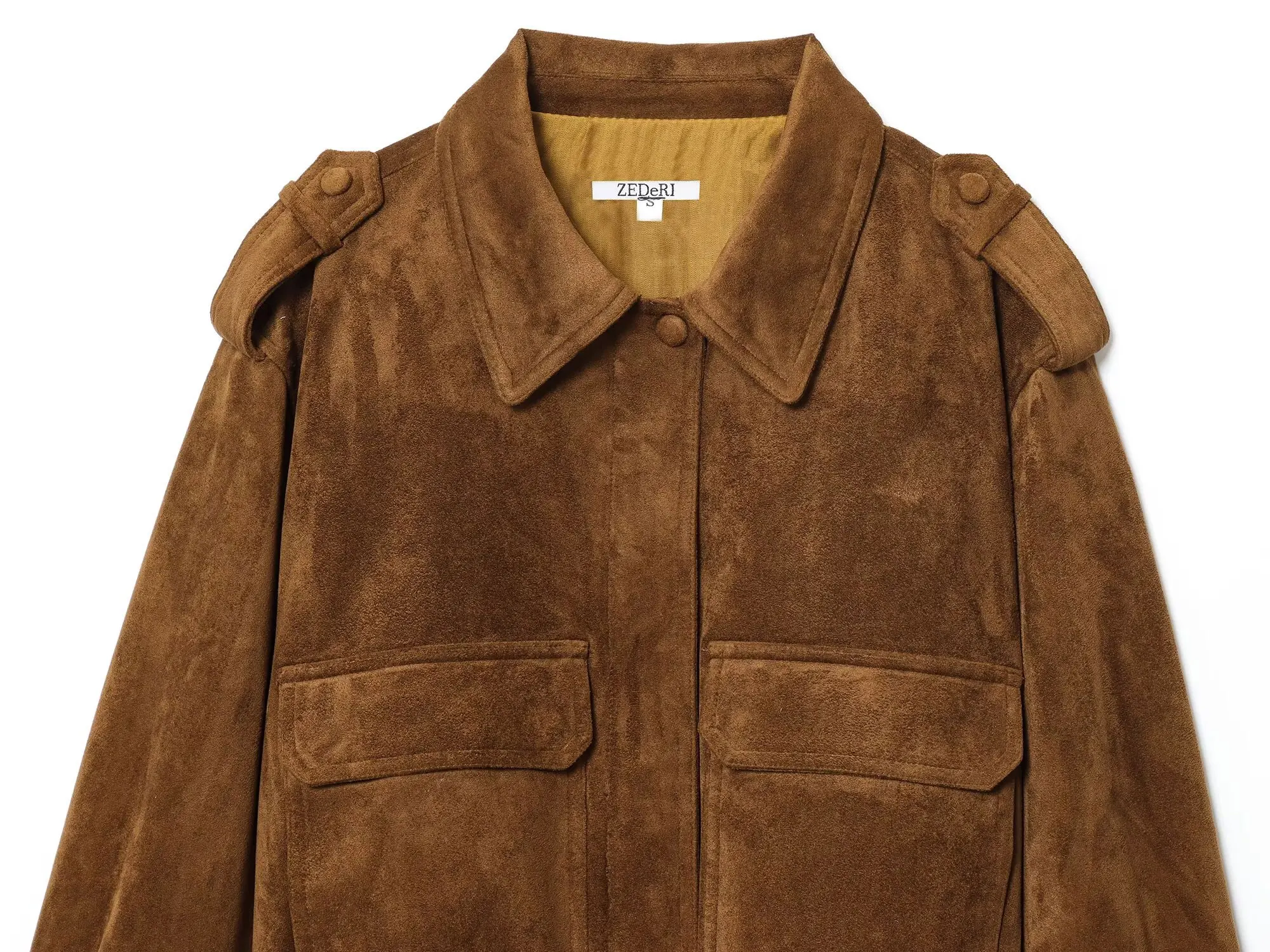 

HH 2025 Women's Autumn Vintage Suede Jackets Solid Long-sleeved Lapel With Pockets Loose Casual Outerwear Trendy Coats