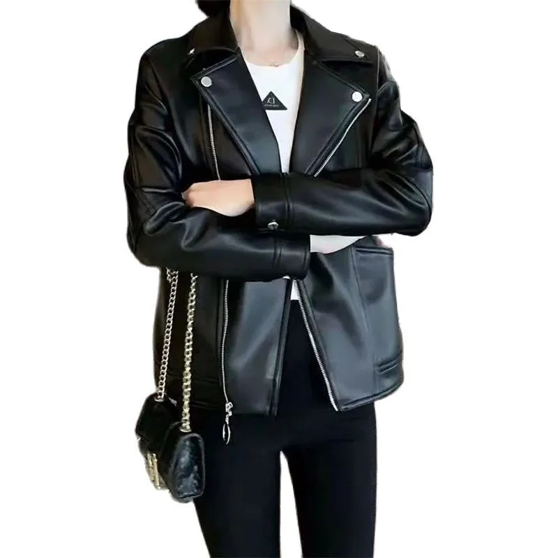 Women PU Leather Jacket 2023 Spring Autumn Winter Leather Coat Female Korean Large Size Winter Add Velvet Thicken Leather Jacket