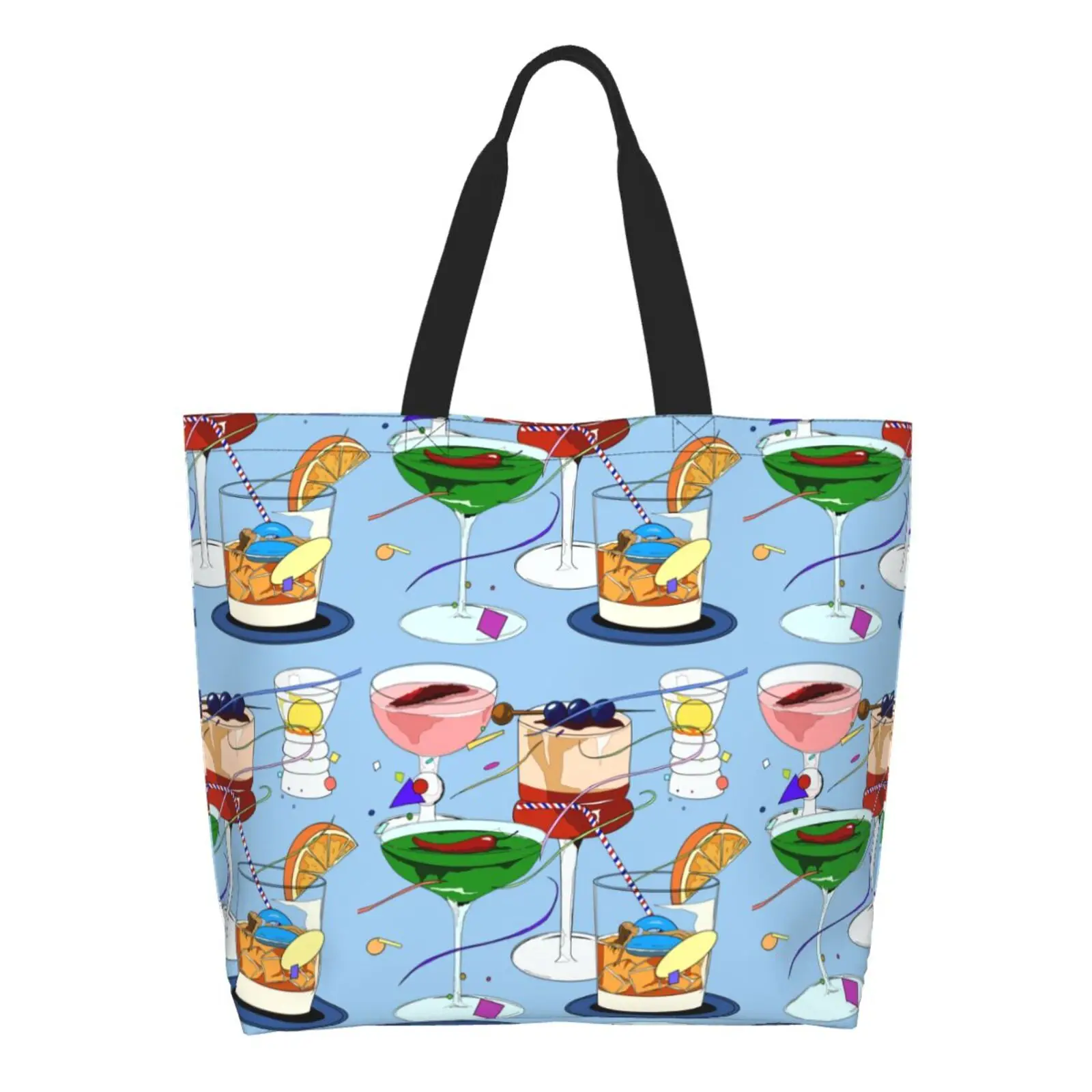 Cocktail Fashion Printing Shopping Tote Bags Reusable Shoulder Shopper Handbag