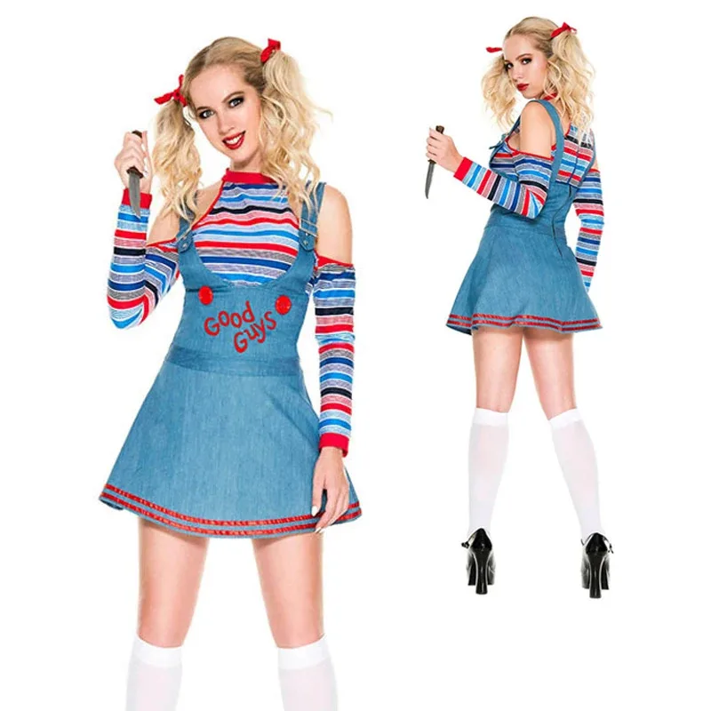 어린이를위한 애니메이션 Chucky 코스프레 의상, 소년을위한 무서운 놀이 점프 슈트, 소녀를위한 할로윈 선물, 크리스마스 파티 의상
