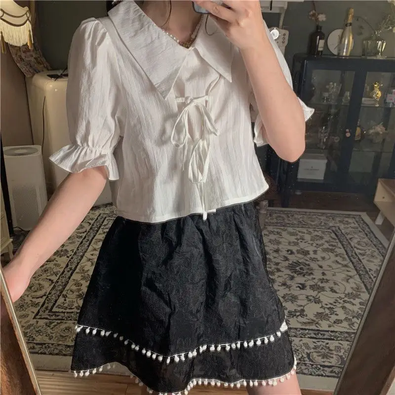 Summer College Japanese Jk Soft Girl Cute Puff Sleeve Korean Style Loose All-Match White Shirt Student Top Sweet