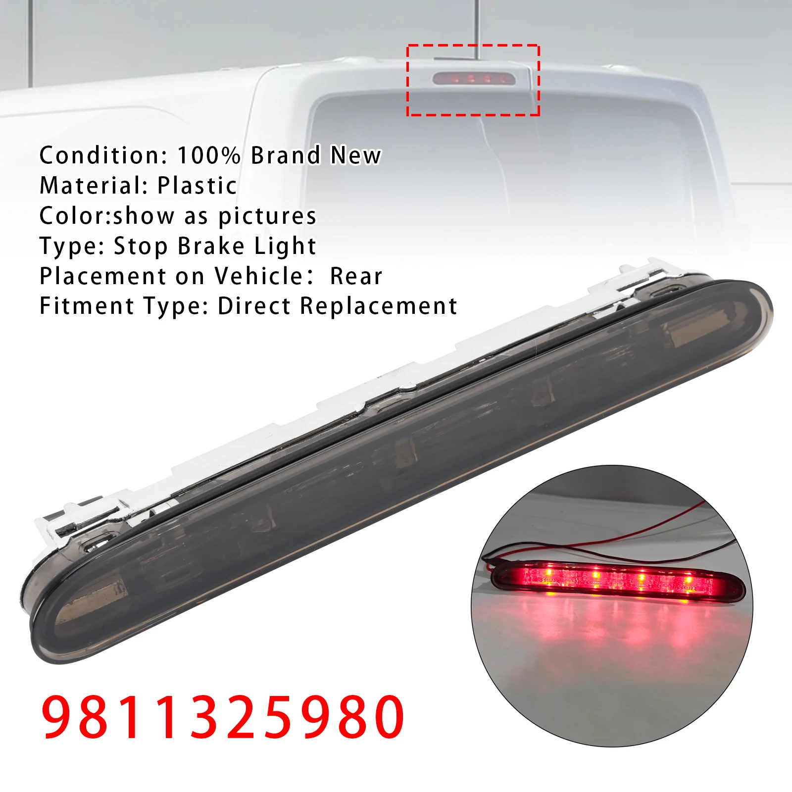 

Artudatech LED Rear Stop Brake Light 9811325980 For Citroen Jumpy Peugeot Expert Black Car Accessories