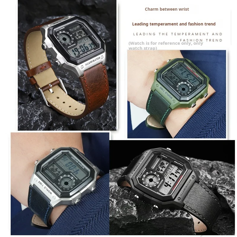 Retro Genuine Leather Strap For Casio AE-1200 /1300 A158W A159 A168 W-216h AE1200 Convex Mouth Vintage Watch Band Bracelet 18mm view 4
