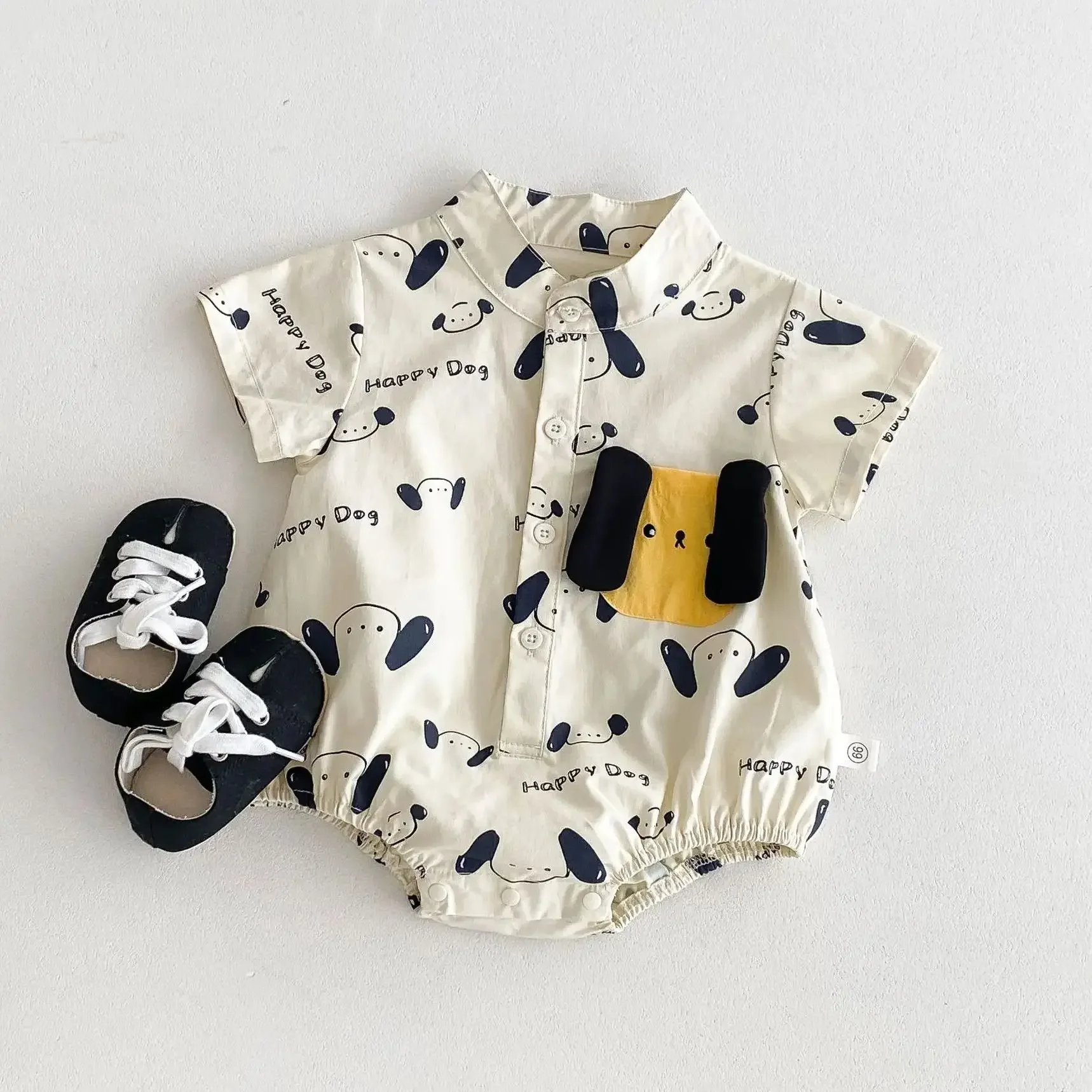 

Korean Baby Summer Clothes 0-2Y Cute Cartoon Doggy Newborn Boys Bodysuit Turn Down Collar Infant One Piece Toddler Jumpsuit