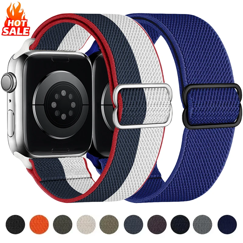 Nylon Elastic Strap for Apple Watch Band 49mm 46mm 44mm 40mm 45mm 41mm 42mm Adjustable Bracelet IWatch Series 10 9 8 7 6 SE 5 4