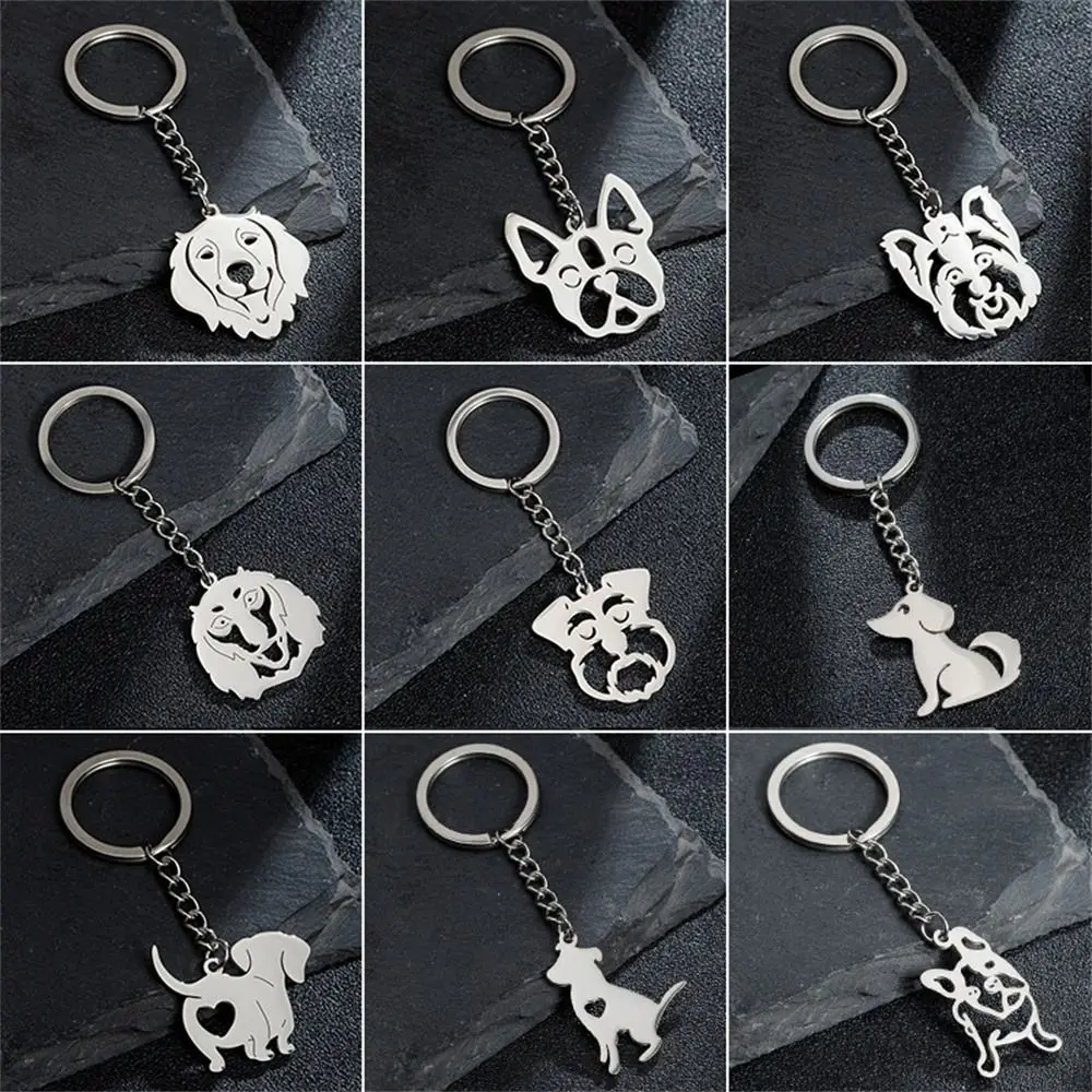 Fashion Pet Memorial Keychain Dog Pendant Stainless Steel Animal Keyring for Women Bag Jewelry French Bulldog Key Accessories