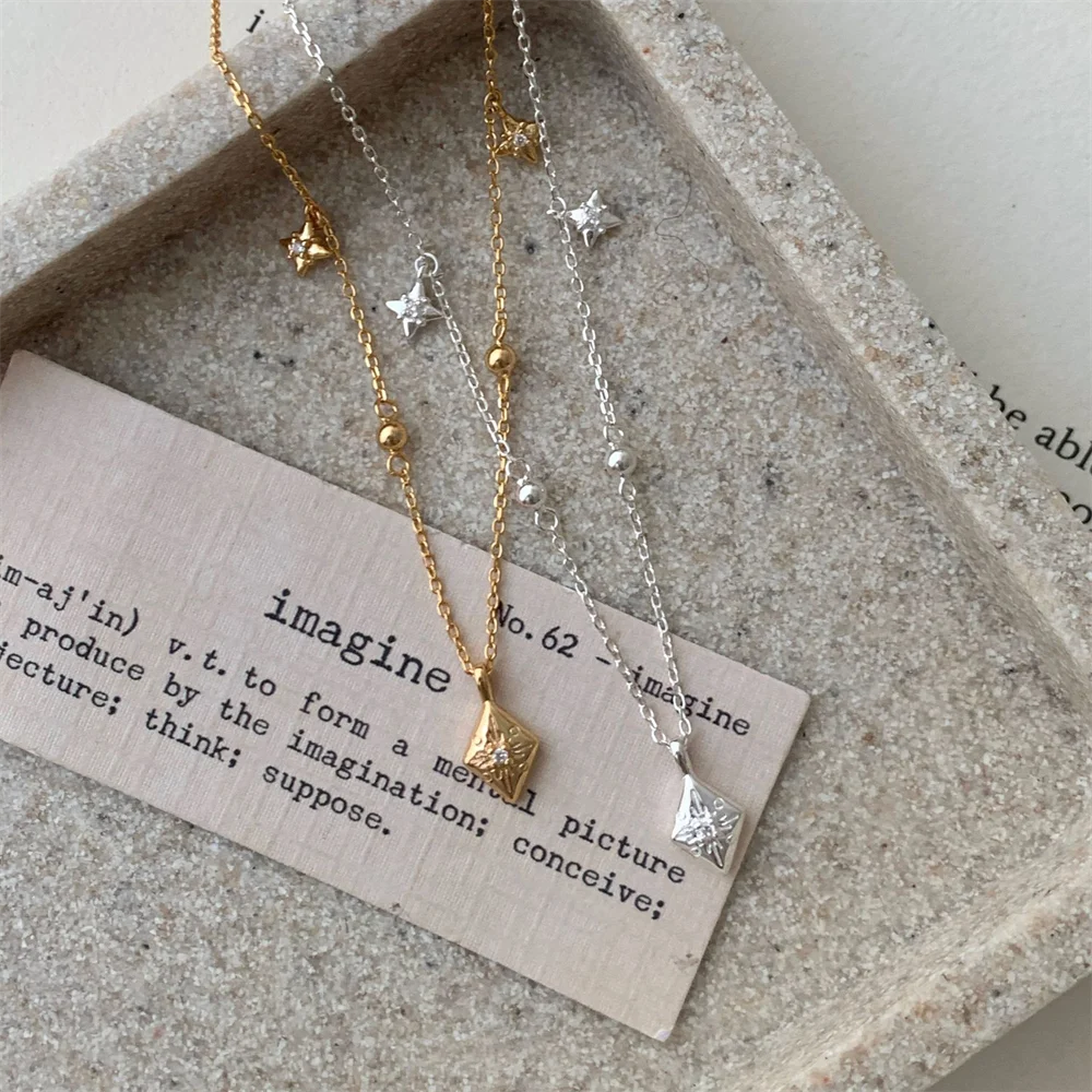 

Korean Style S925 Sterling Silver Necklace for Women, Vintage Octagram, Minimalist Niche Premium Versatile Collarbone Chain