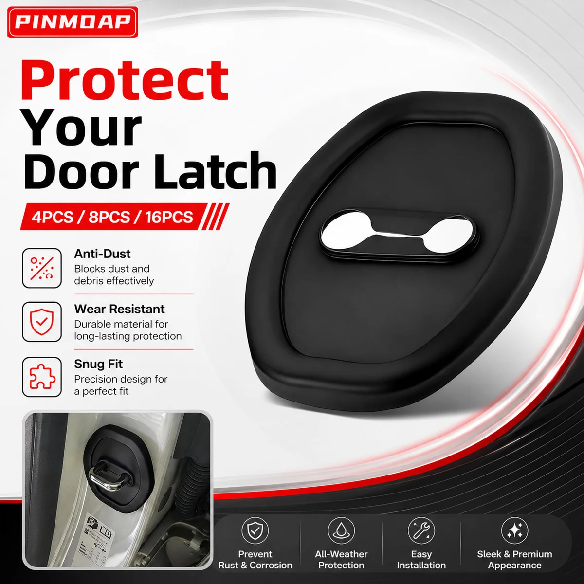 PINMOAP 4/8/16PCS Car Door Lock Cover Dustproof Latch Protector Buckle Cap Scratch Resistant Door Guard Car Interior Trim Set