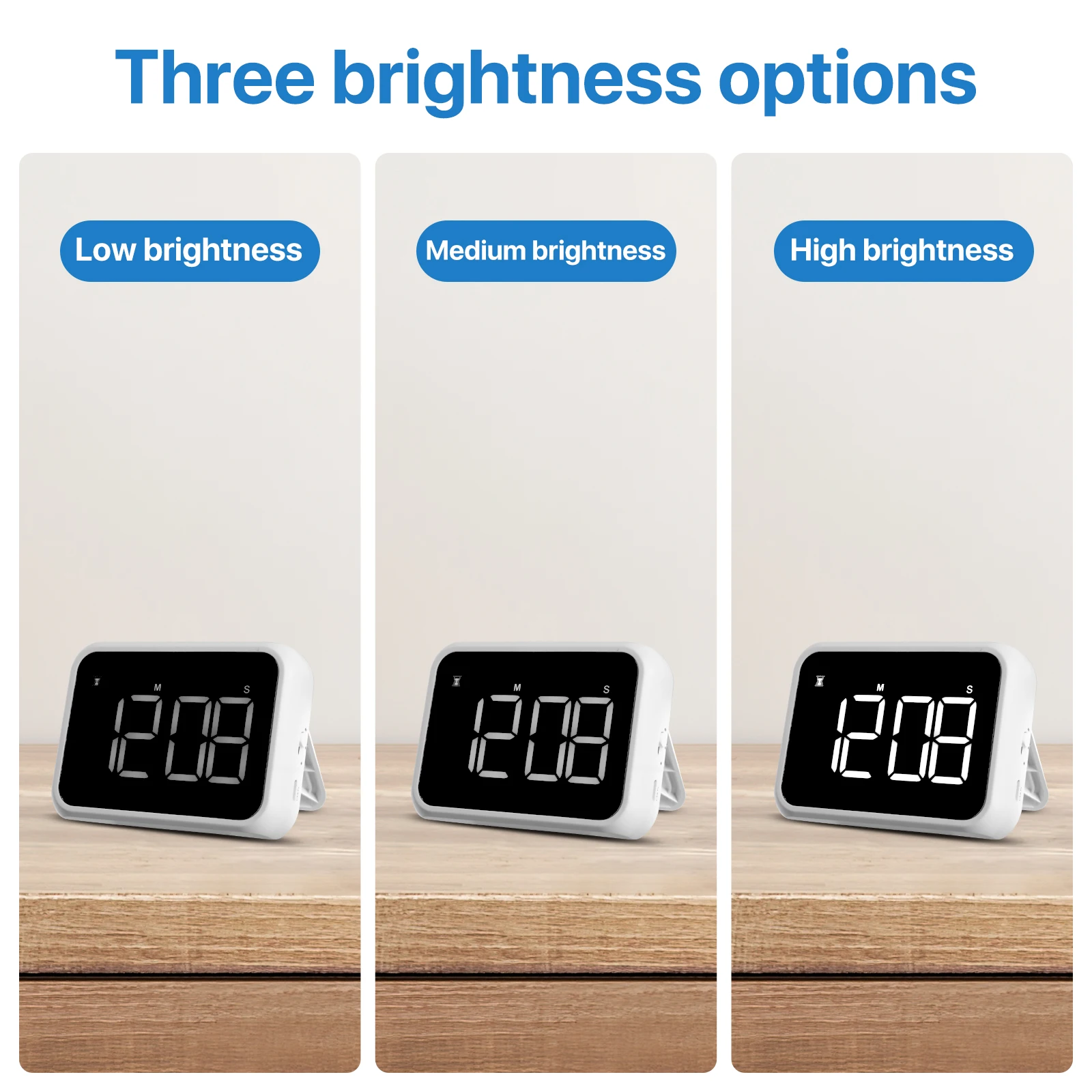 USB Rechargeable Digital Timer Kitchen Cooking Countdown Alarm Clock 3 Gears Brightness Magnetic Timer With Large LED Display