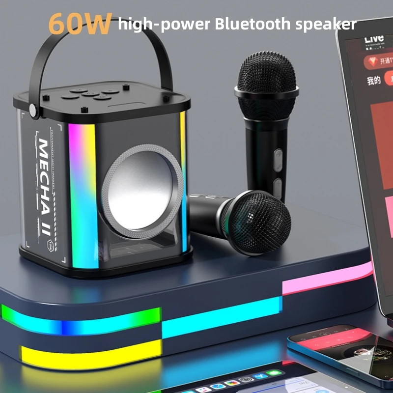 Transparent mecha style dual speaker Bluetooth speaker outdoor portable small steel cannon subwoofer Bluetooth sound system