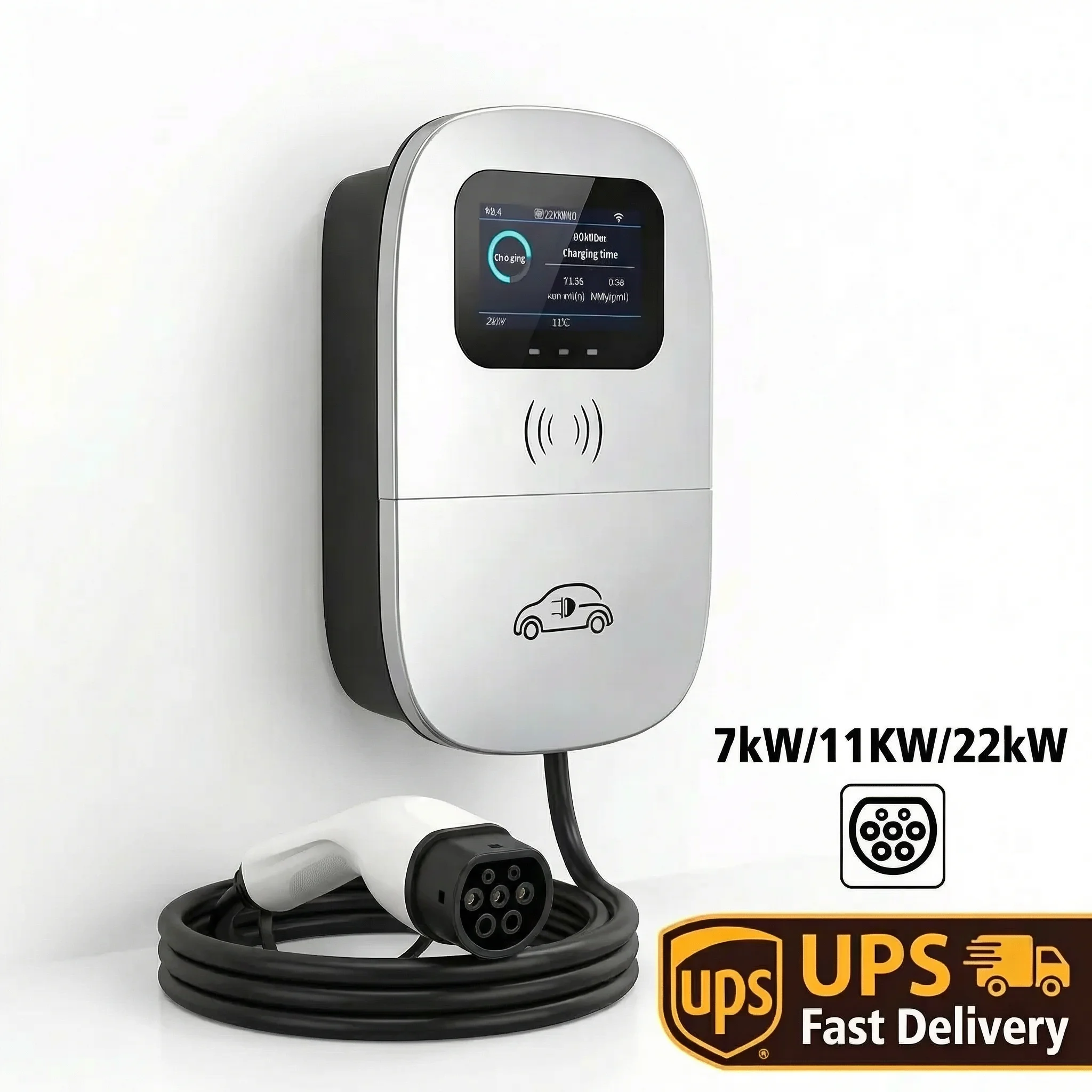 JIGU 7/11/22KW Smart EV Charger Station, Type 2 IEC 62196-2 EV Charging Pile with IC Card & Mobile APP, EU Standard Wallbox