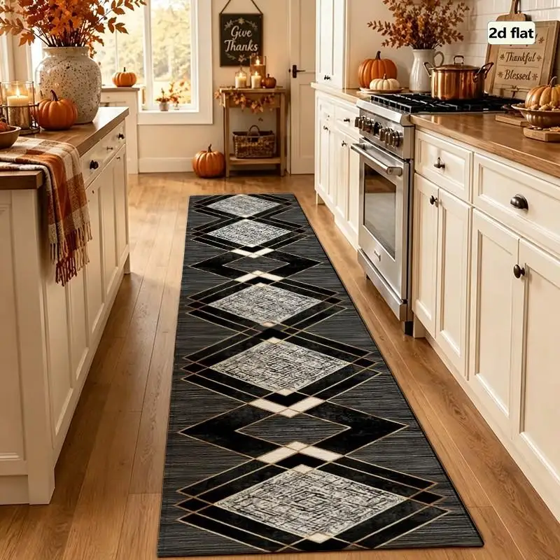 1PC Geometric Patterned Running Rugs, Hallway Rugs, Washable And Easy-to-maintain Home Decoration Carpet, Suitable For Hallways, Passages, Stairs, Bedrooms, Bedside, Laundry Rooms, Kitchens Etc