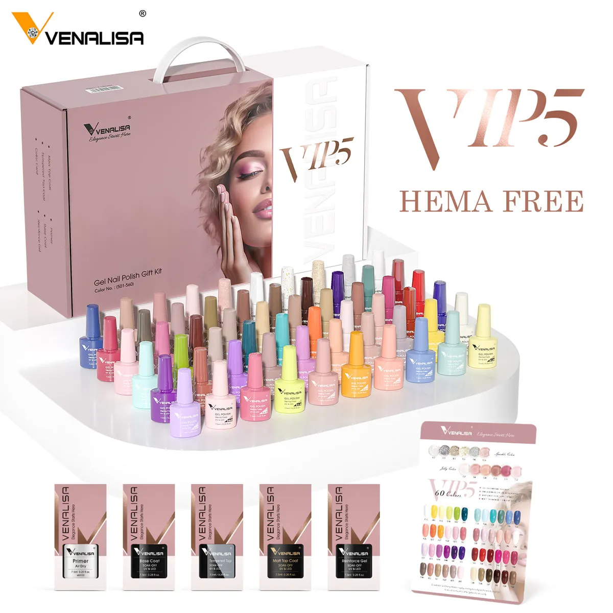 Venalisa-esmalte de uñas en Gel, sin HEMA, con purpurina, cobertura completa, UV, LED, francés, colección de 7,5 ml