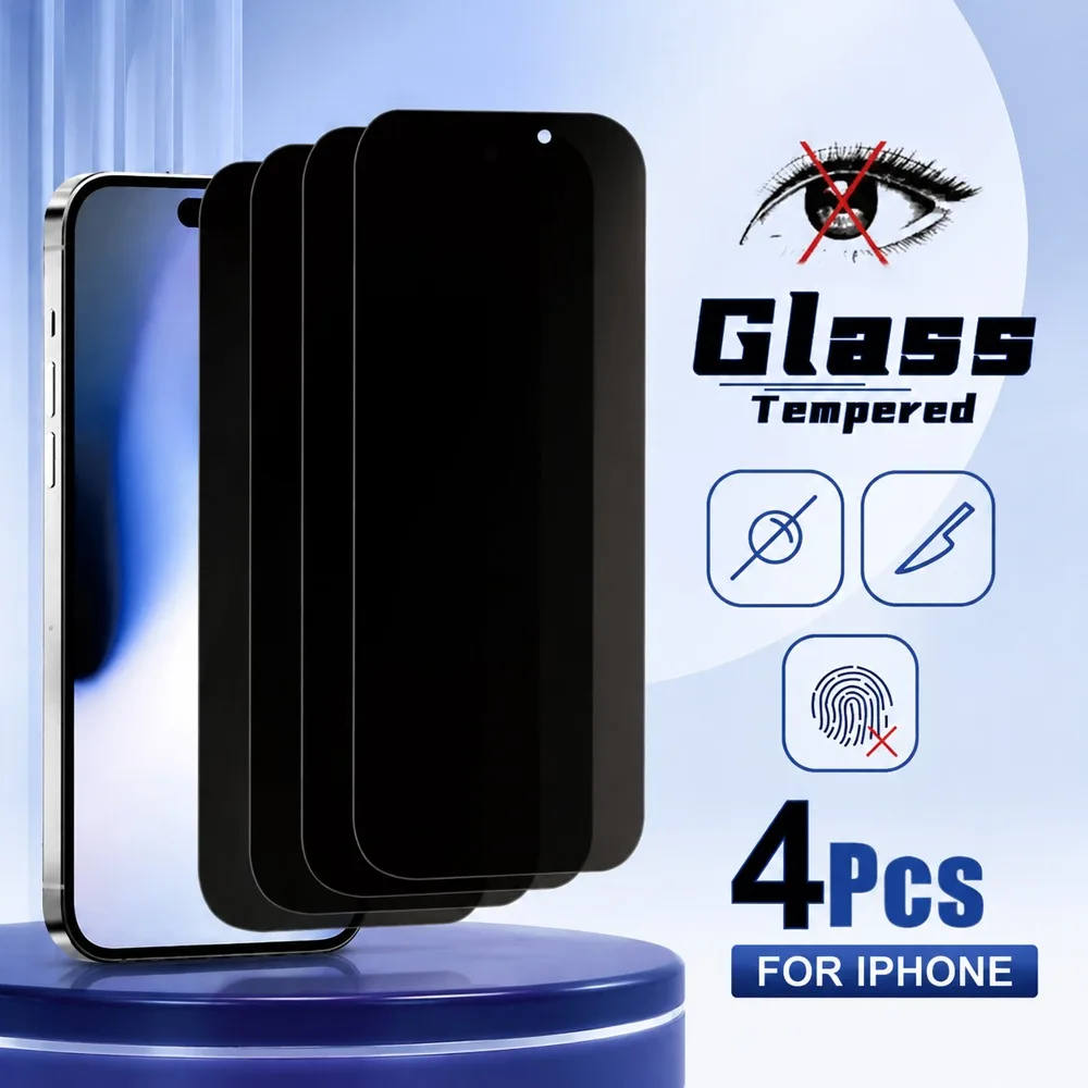 4 Stück Privatsphäre-Schutzglas für iPhone 18 17 16 15 Anti-Spy Displayschutz für iPhone 14 13 12 11 Anti-Blaulicht Anti-Kratz